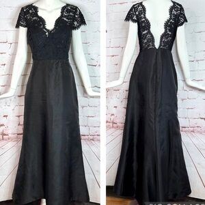 NOIR by Lazaro Black Chantilly Lace Silk Organza Formal Evening Gown Size 12